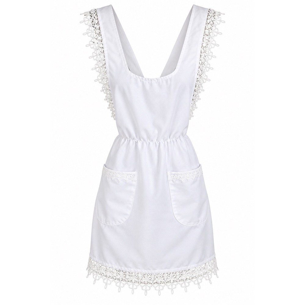 Lace Trim Apron Womens One Size White Cross Back Coquette Halloween Costume